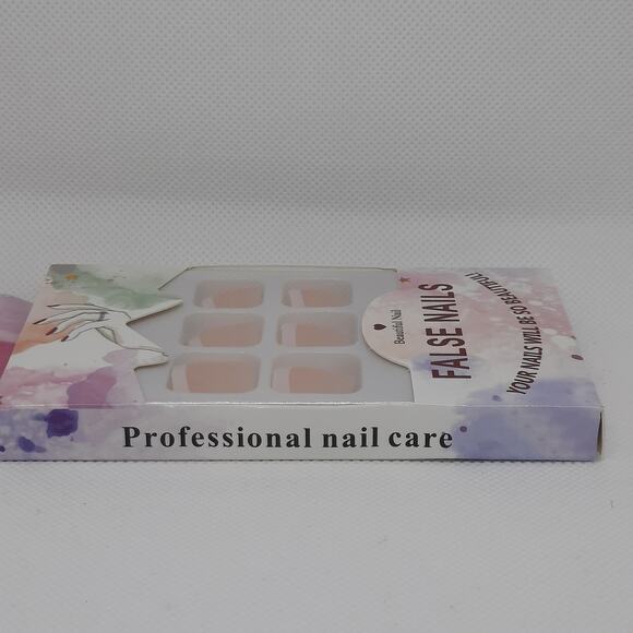 French Manicure Square False Short Press On Nails - Picture 3 of 5
